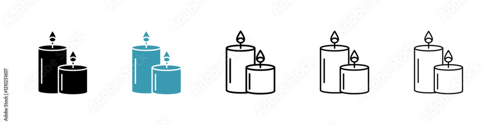 Candle icons set in black filled and stroke line style Candle icons set in black filled and stroke line style