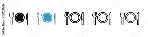 Canteen icons set in black filled and stroke line style