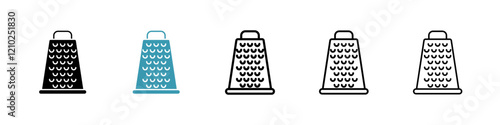 Cheese grater icons set in black filled and stroke line style