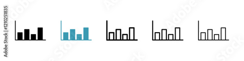 Chart histogram icons set in black filled and stroke line style