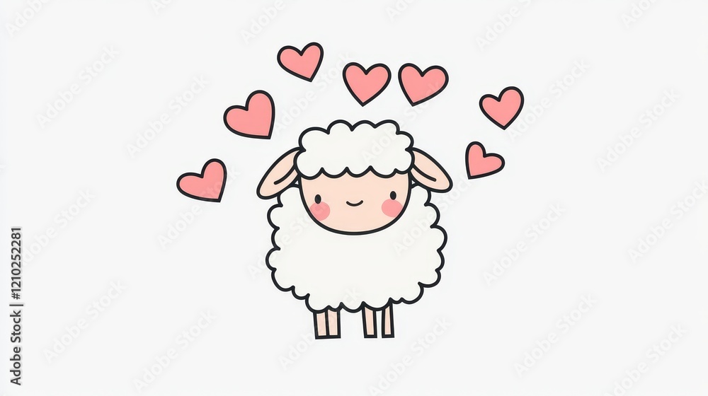 Cute sheep with hearts pink vector graphic line illustration. isolates composition on transparent background
Cute sheep with hearts pink vector graphic line illustration. isolates composition on transparent background