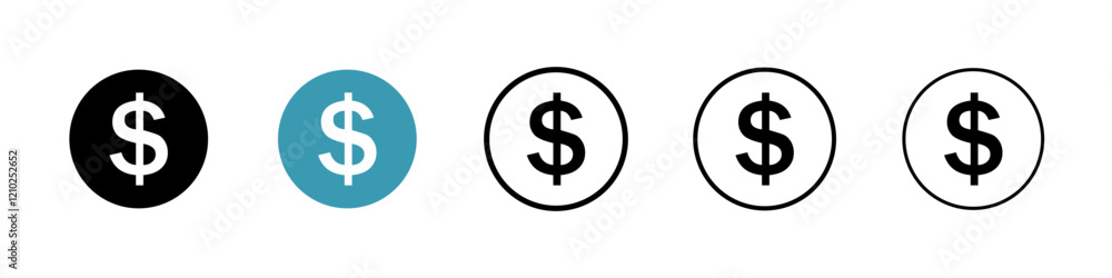 Dollar icons set in black filled and stroke line style Dollar icons set in black filled and stroke line style