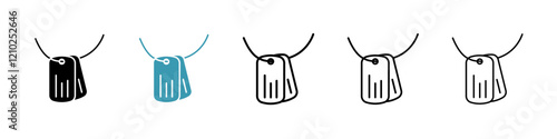 Dog tag icons set in black filled and stroke line style