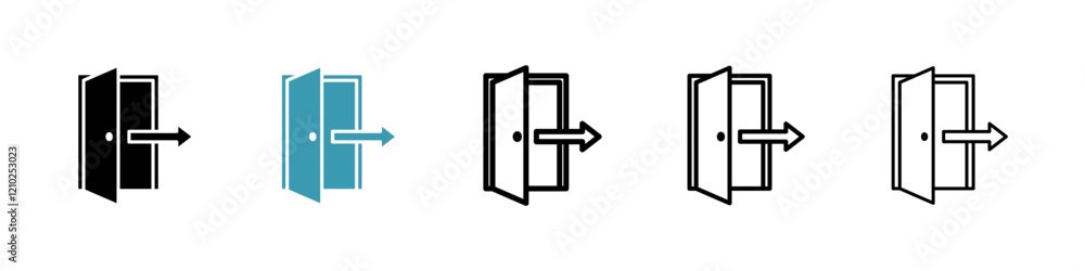 Exit icons in black and blue set Exit icons in black and blue set