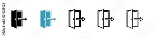 Exit icons in black and blue set