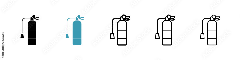 Fire extinguisher icons set in black filled and stroke line style Fire extinguisher icons set in black filled and stroke line style
