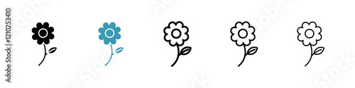 Flower Icons vectors. black solid and liner versions