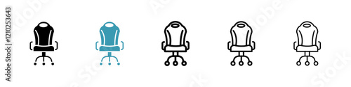 Gaming chair icons set in black filled and stroke line style