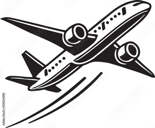 Silhouette vector of an airplane in flight, perfect for travel, aviation, and transport themes. Downloadable EPS file for creative and commercial use.
