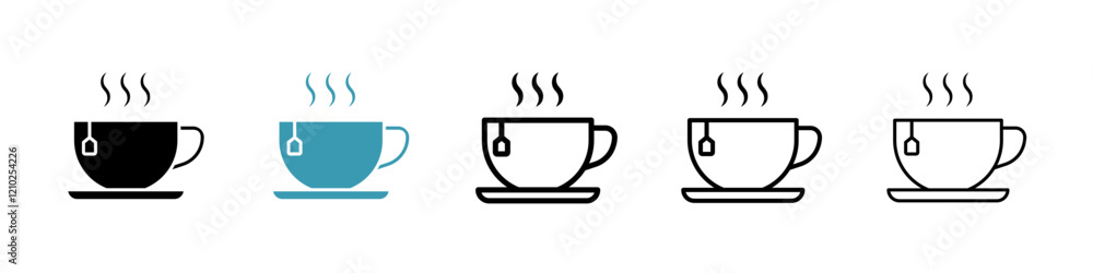 Hot tea icons collection in black and blue colors Hot tea icons collection in black and blue colors