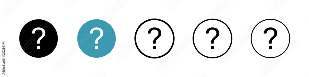 Interrogation icons set in black filled and stroke line style Interrogation icons set in black filled and stroke line style