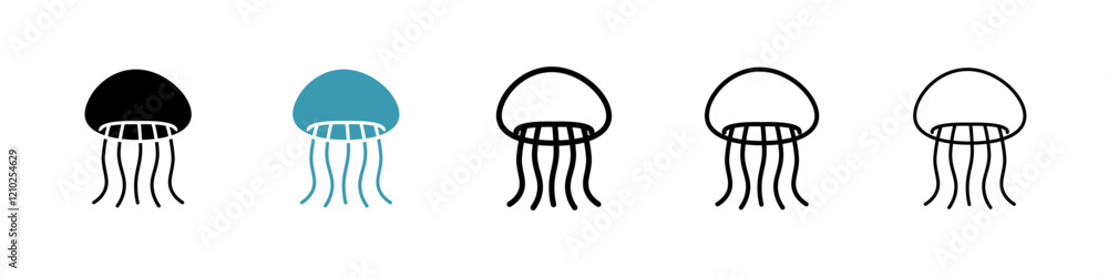Jellyfish icons set in black filled and stroke line style Jellyfish icons set in black filled and stroke line style