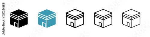 Kaaba icons set in black filled and stroke line style