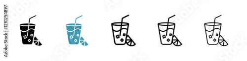Lemonade Icons vectors. black solid and liner versions