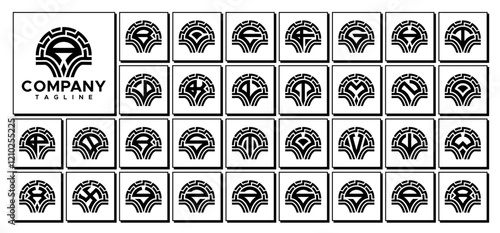 Digital line abstract initial A-Z letter logo set