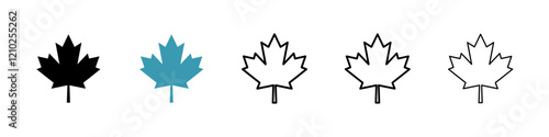 Maple leaf icons set in black filled and stroke line style