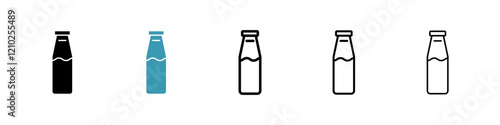 Milk bottle icons set in black filled and stroke line style