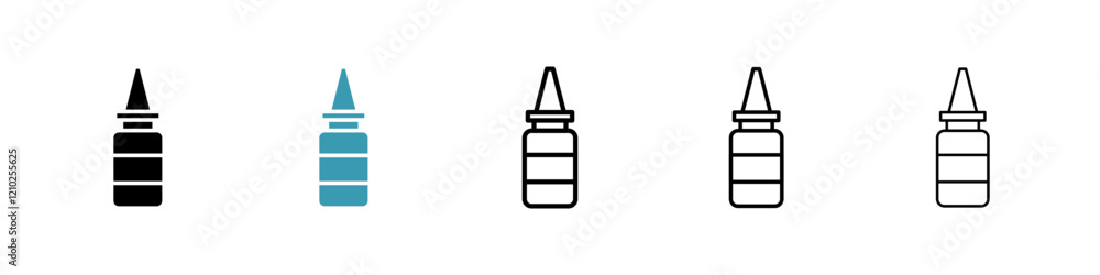 Nasal spray bottle icons set in black filled and stroke line style Nasal spray bottle icons set in black filled and stroke line style