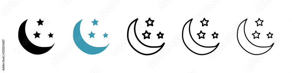Night icons set in black filled and stroke line style Night icons set in black filled and stroke line style
