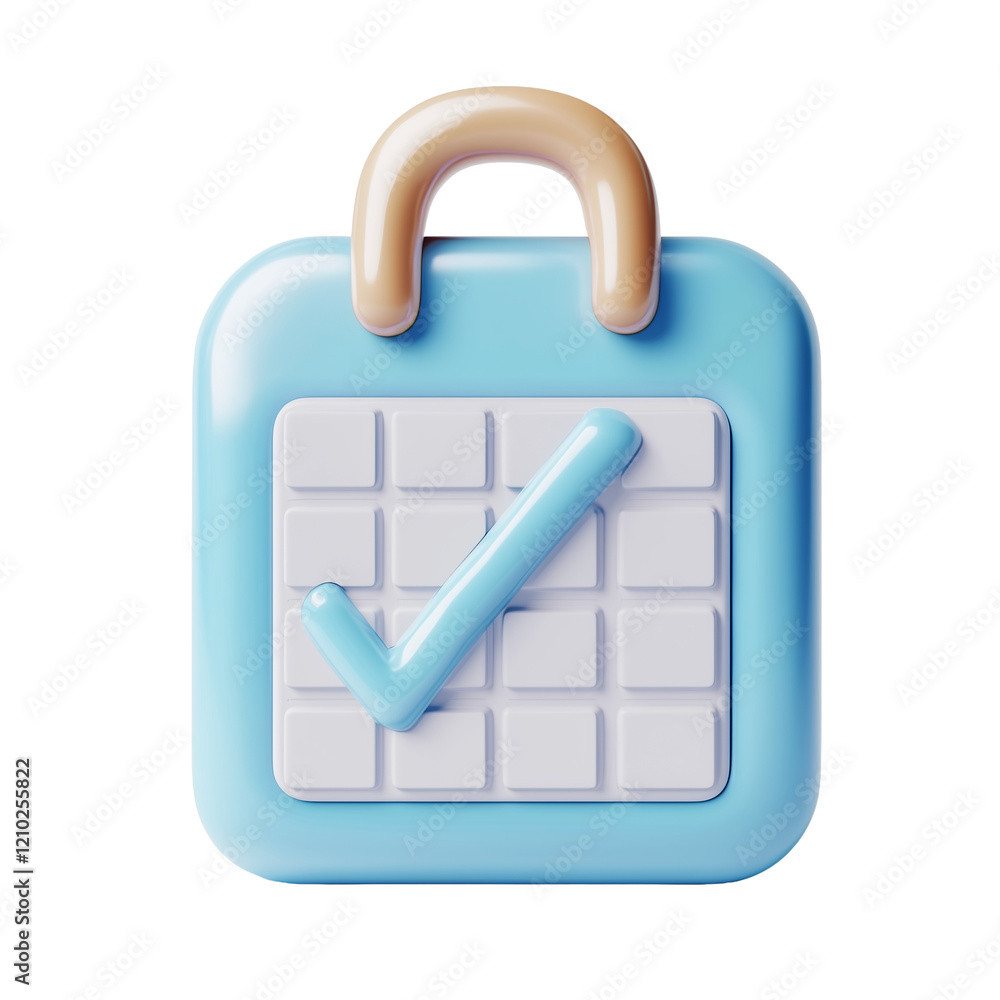 3D Blue Calendar Icon with Check Mark, Isolated on Transparent Background 3D Blue Calendar Icon with Check Mark, Isolated on Transparent Background