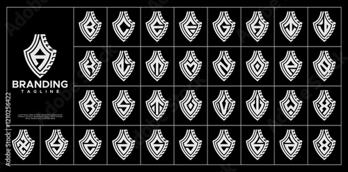 Set of abstract security shield letter A-Z logo