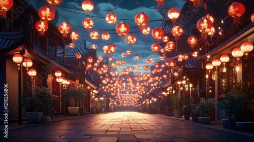 Wallpaper Mural Enchanting Lantern Lit Street in Asian City at Night Torontodigital.ca