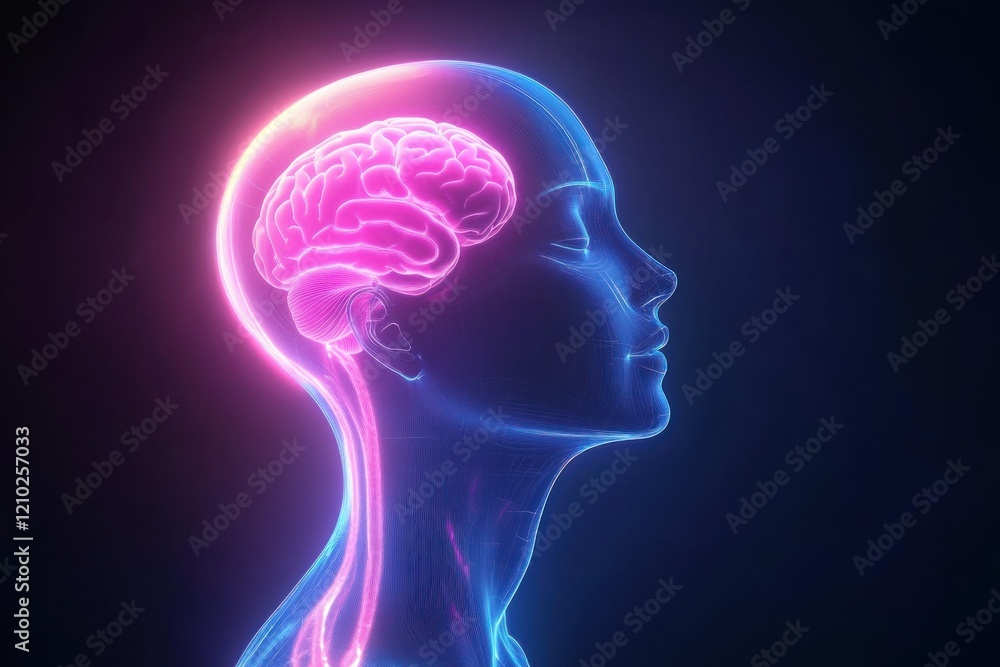 Radiant digital brain on blue abstract background Radiant digital brain on blue abstract background