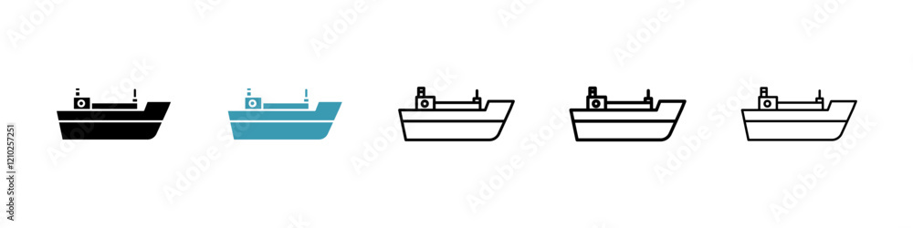 Ship icons in black and blue set Ship icons in black and blue set