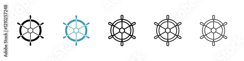 Ship wheel icons collection in black and blue colors