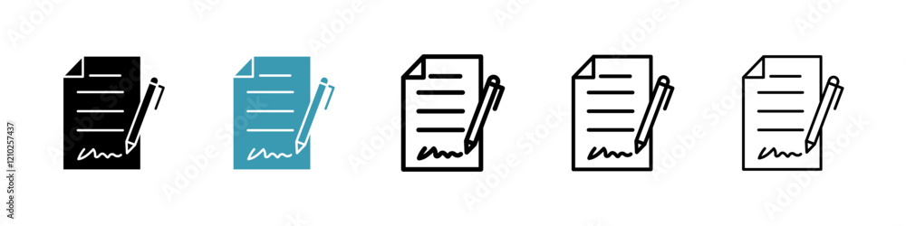 Signed document icons collection in black and blue colors Signed document icons collection in black and blue colors