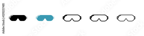 Ski goggles icons set in black filled and stroke line style