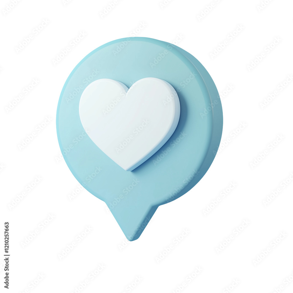 3D Blue Speech Bubble with Heart Icon, Isolated on Transparent Background