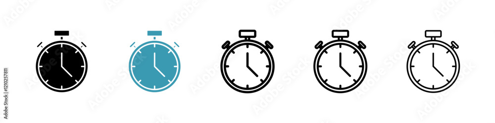 Stopwatch icons set in black filled and stroke line style Stopwatch icons set in black filled and stroke line style