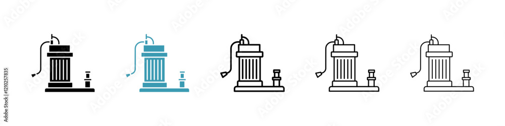 Sump pump icons set in black filled and stroke line style Sump pump icons set in black filled and stroke line style