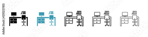 Study table icons set in black filled and stroke line style