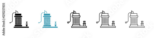 Sump pump icons set in black filled and stroke line style