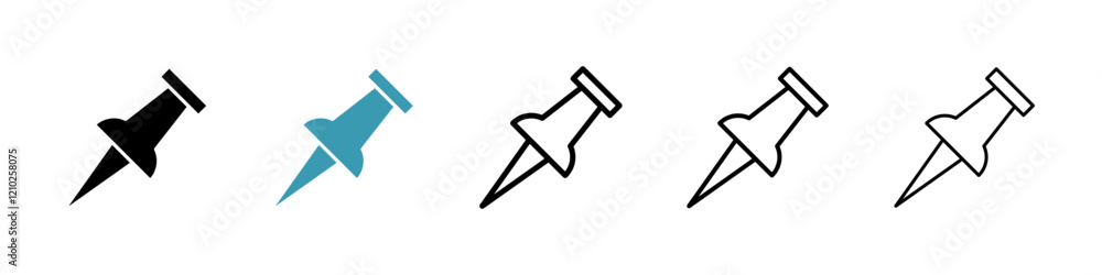 Thumbtack icons set in black filled and stroke line style Thumbtack icons set in black filled and stroke line style