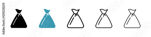Trash bag icons collection in black and blue colors
