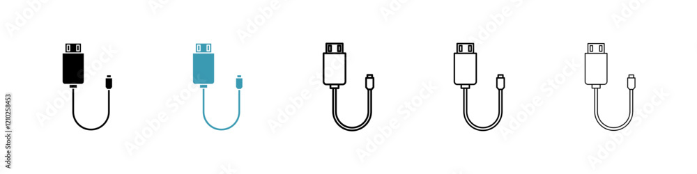 USB cable icons in black and blue set USB cable icons in black and blue set