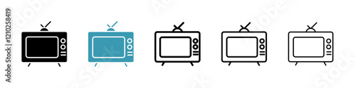 TV icons collection in black and blue colors