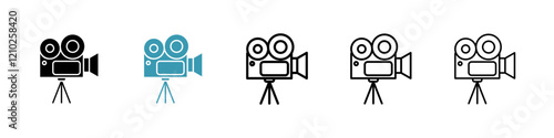 TV camera icons collection in black and blue colors