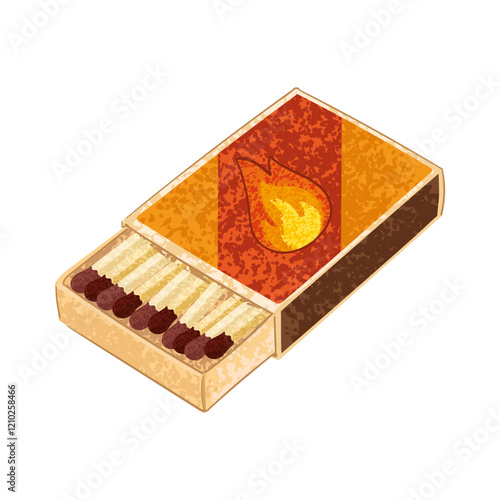 Vector Colorful Illustration of Box of Matches Isolated on White Background