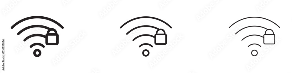 Wifi security icons set in black filled and stroke line style