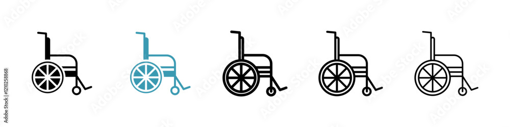 Wheelchair icons set in black filled and stroke line style Wheelchair icons set in black filled and stroke line style