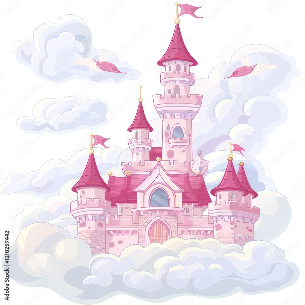 Fototapeta premium Cartoon princess castle architecture illustrated building
