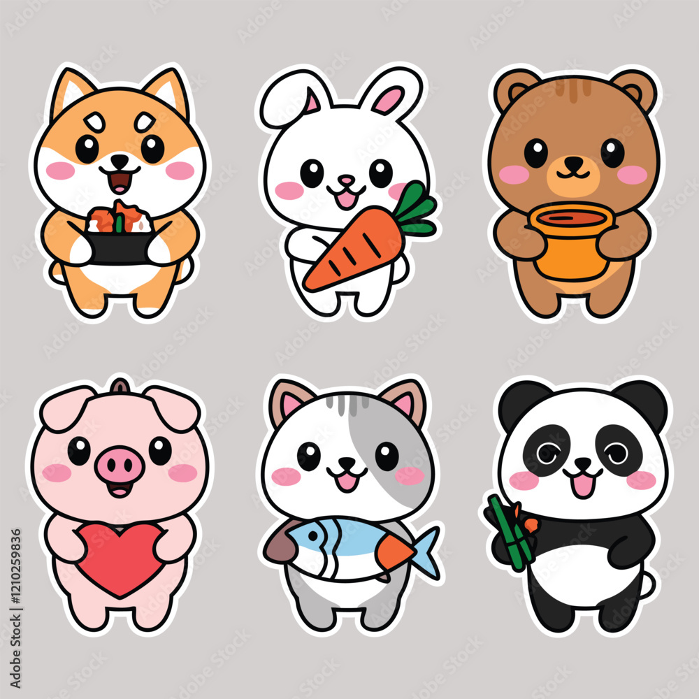 Animal Characters Featuring Giraffe, Pig, Bunny, and More – Perfect for Stickers or Decorations Animal Characters Featuring Giraffe, Pig, Bunny, and More – Perfect for Stickers or Decorations