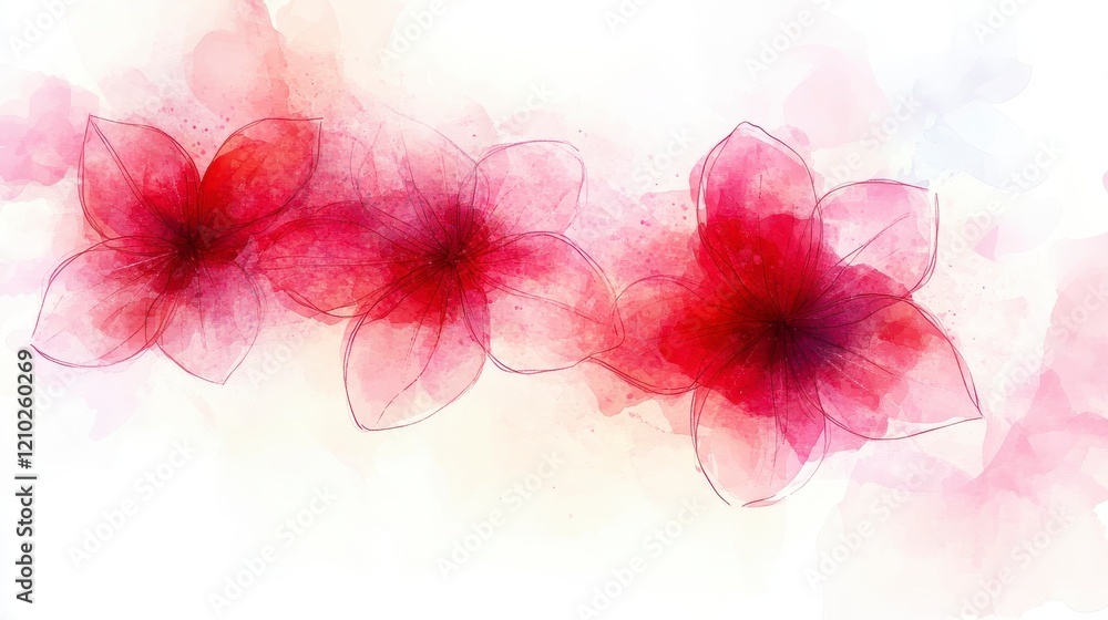 Obraz premium Watercolor Painting of Delicate Pink and Red Flowers Artistic Floral Design Romantic Botanical