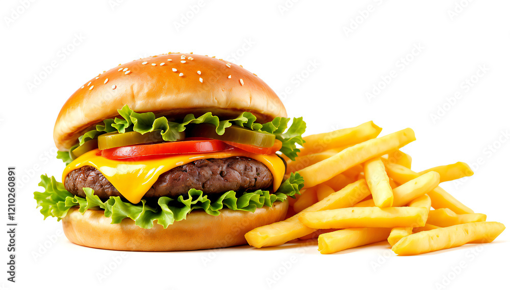 a delicious hamburger with fries, appetizingly arranged. The burger is juicy and the fries are crispy, creating a delightful food photography a delicious hamburger with fries, appetizingly arranged. The burger is juicy and the fries are crispy, creating a delightful food photography
