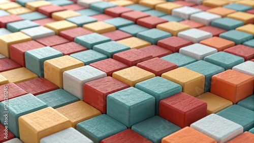 An intricate layered arrangement of small colored cubes forming an abstract texture, cube, layers, small