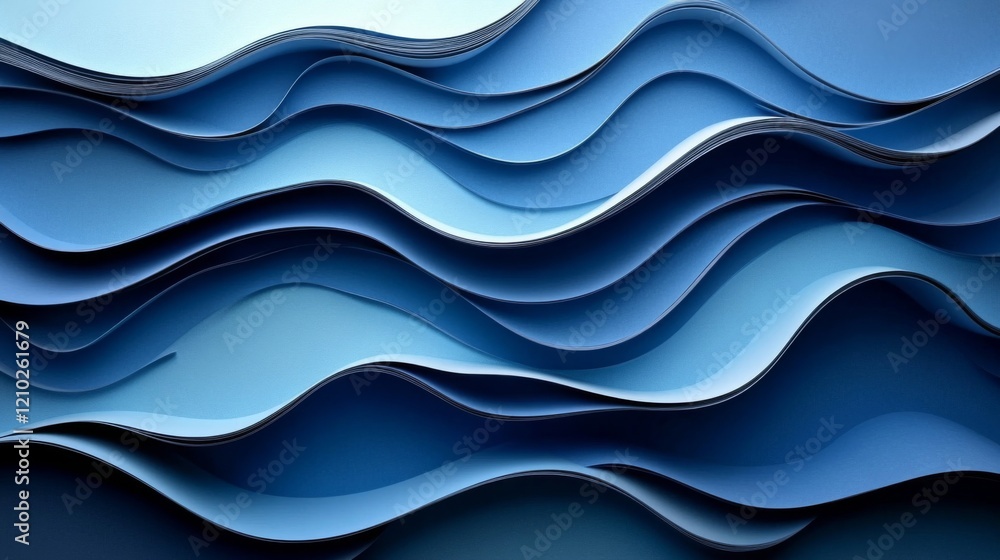 Fototapeta premium Abstract Blue Layered Paper Waves Texture Background